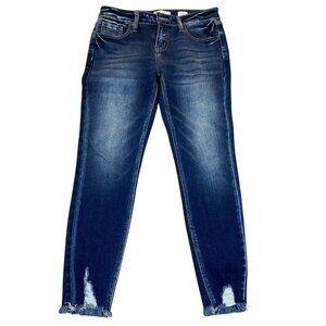 KanCan Women's Jeans 27 Blue Denim Distressed Frayed Low Rise Ankle Skinny